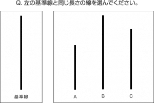 質問：左の基準線と同じ長さの線を選んでください。