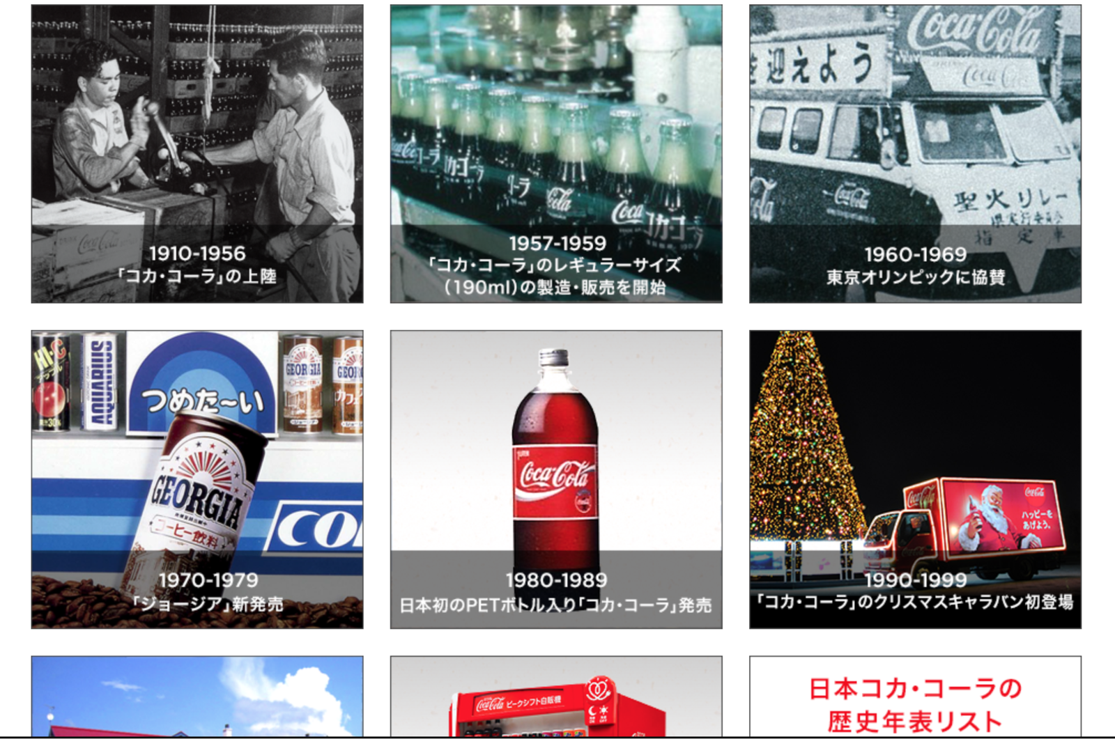 時系列で情報が表示されているコカ・コーラの例