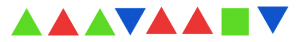 赤・青・緑、三角形・四角形の要素がバラバラに配置された図形