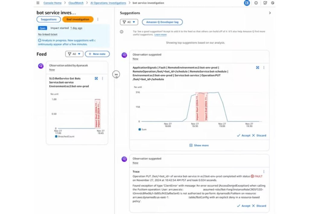 AIエージェントが収集した観測提案が画面右側に表示されているスクリーンショット。