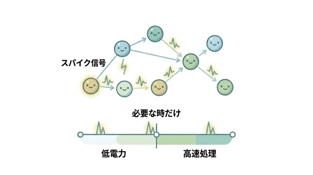 必要な時点でのみスパイク信号を発生するSNN