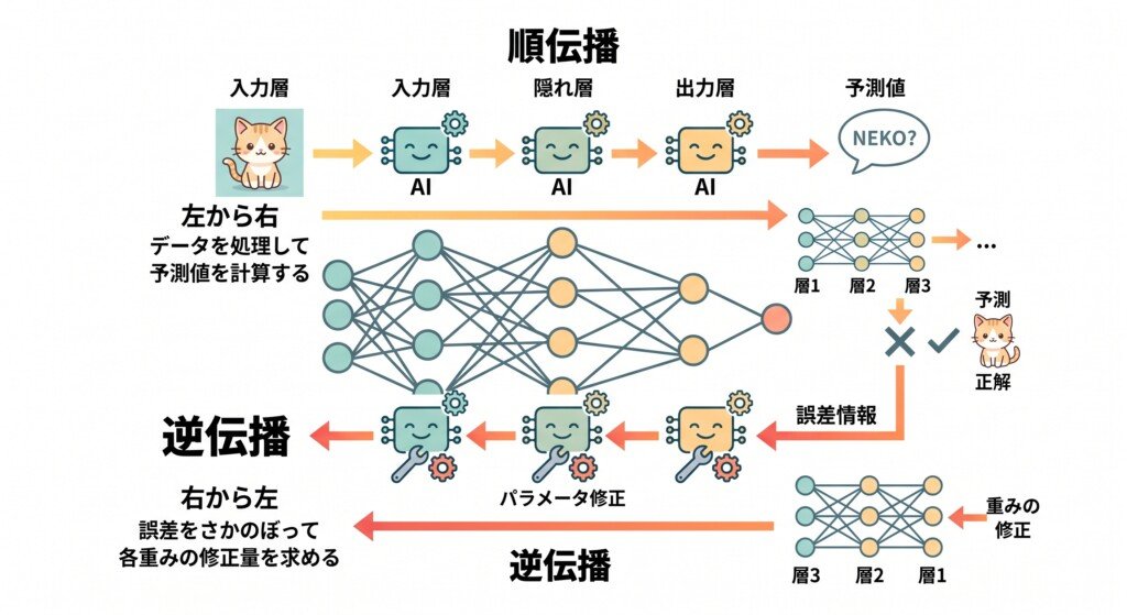 純伝播と逆伝播