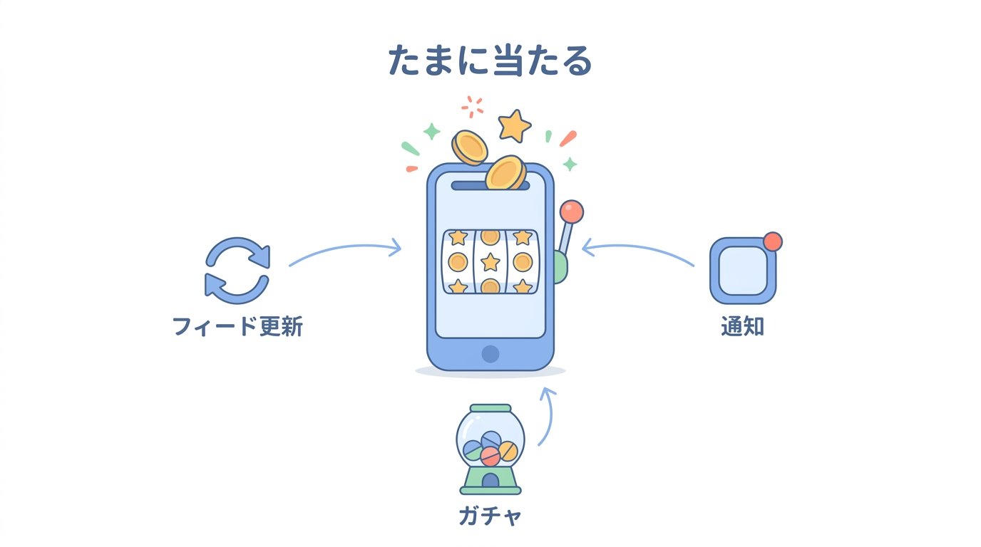 スマホがスロットマシンになっているイメージ