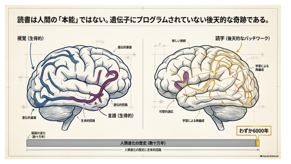 文字を読むことは人間の本能ではなく後天的に身につけた奇跡